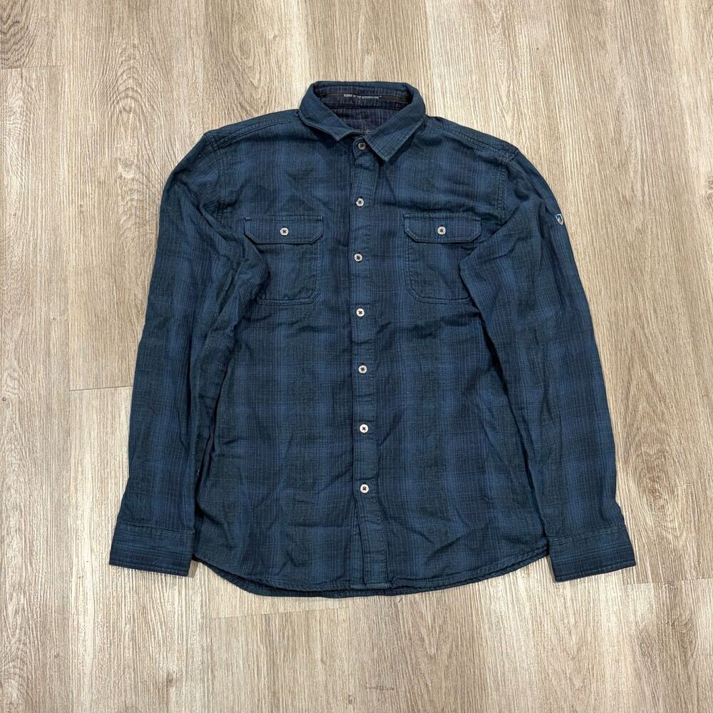 Kuhl Born In The Mountains Flannel Button Up Long Sleeve Shirt Mens L Blue Green